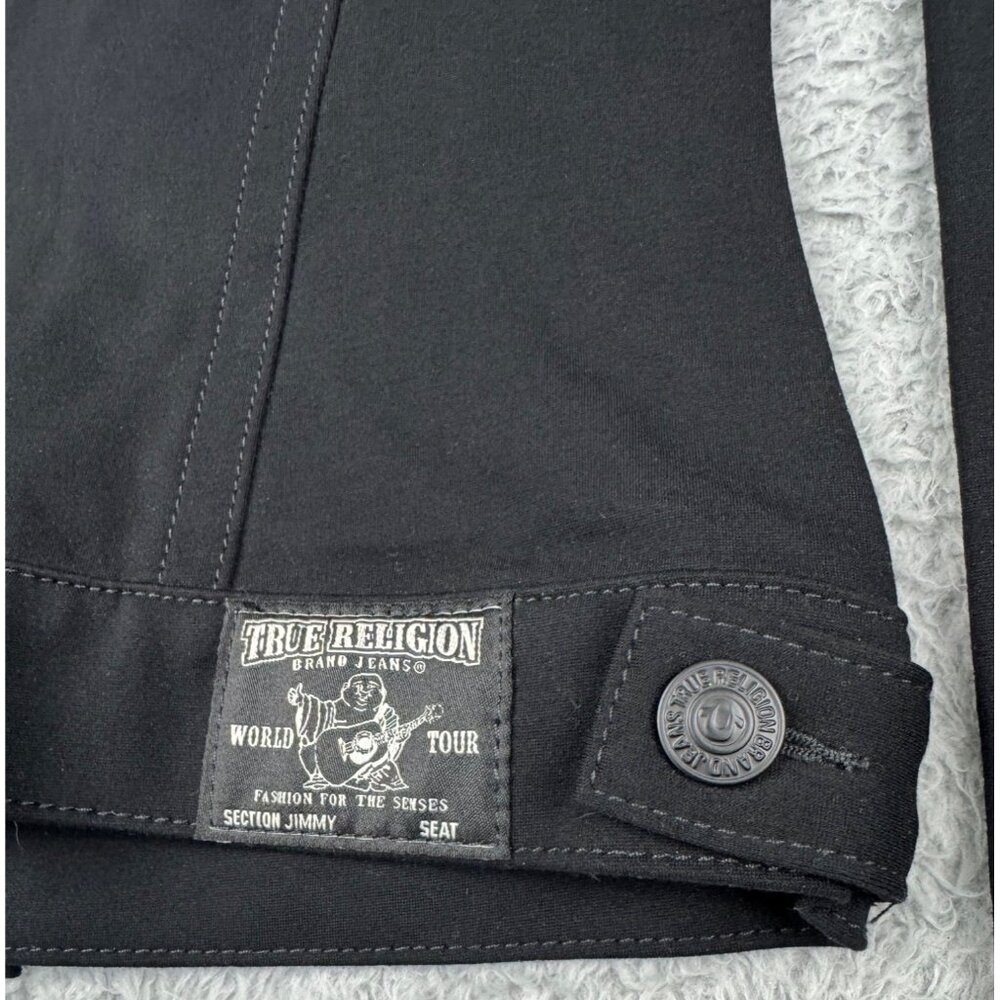 True Religion Womens Black stretch Denim Jacket Size S-M 90s Y2k Gothic Western - Picture 11 of 12